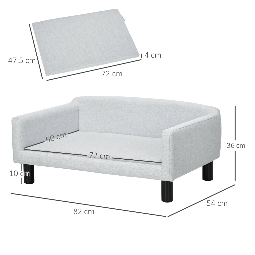 Divano per Cani Vellutato con Cuscino e Braccioli ¨C Minimal ¨C 82x54x36 cm, Grigio Chiaro