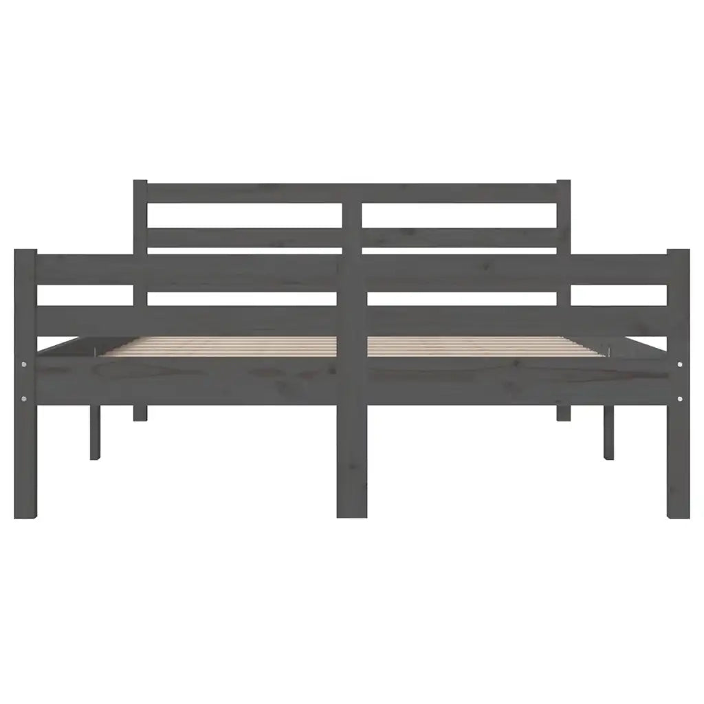 Letto matrimoniale | Letto per adulti | Giroletto Grigio in Legno Massello 140x190 cm
