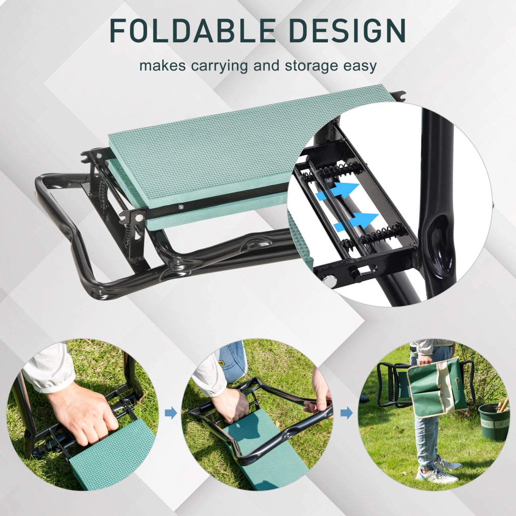 Sgabello da Giardino Pieghevole con Cuscino e Tasca ¨C Minimal ¨C Verde 58x28x49 cm