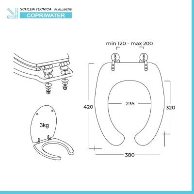 Copriwater per wc disabili con apertura frontale in MDF bianco