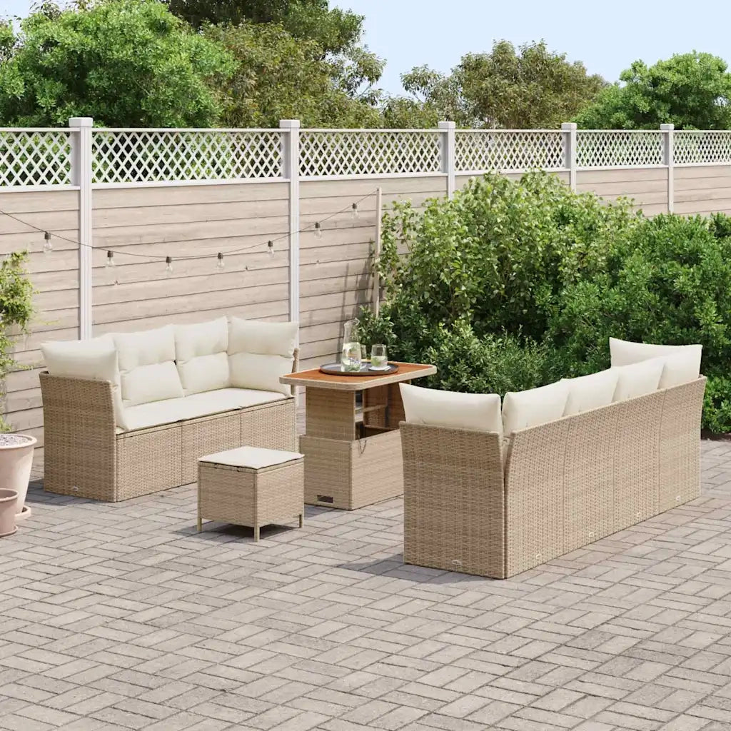 Set Divano da Giardino con cuscino 10 pcs beige e panna