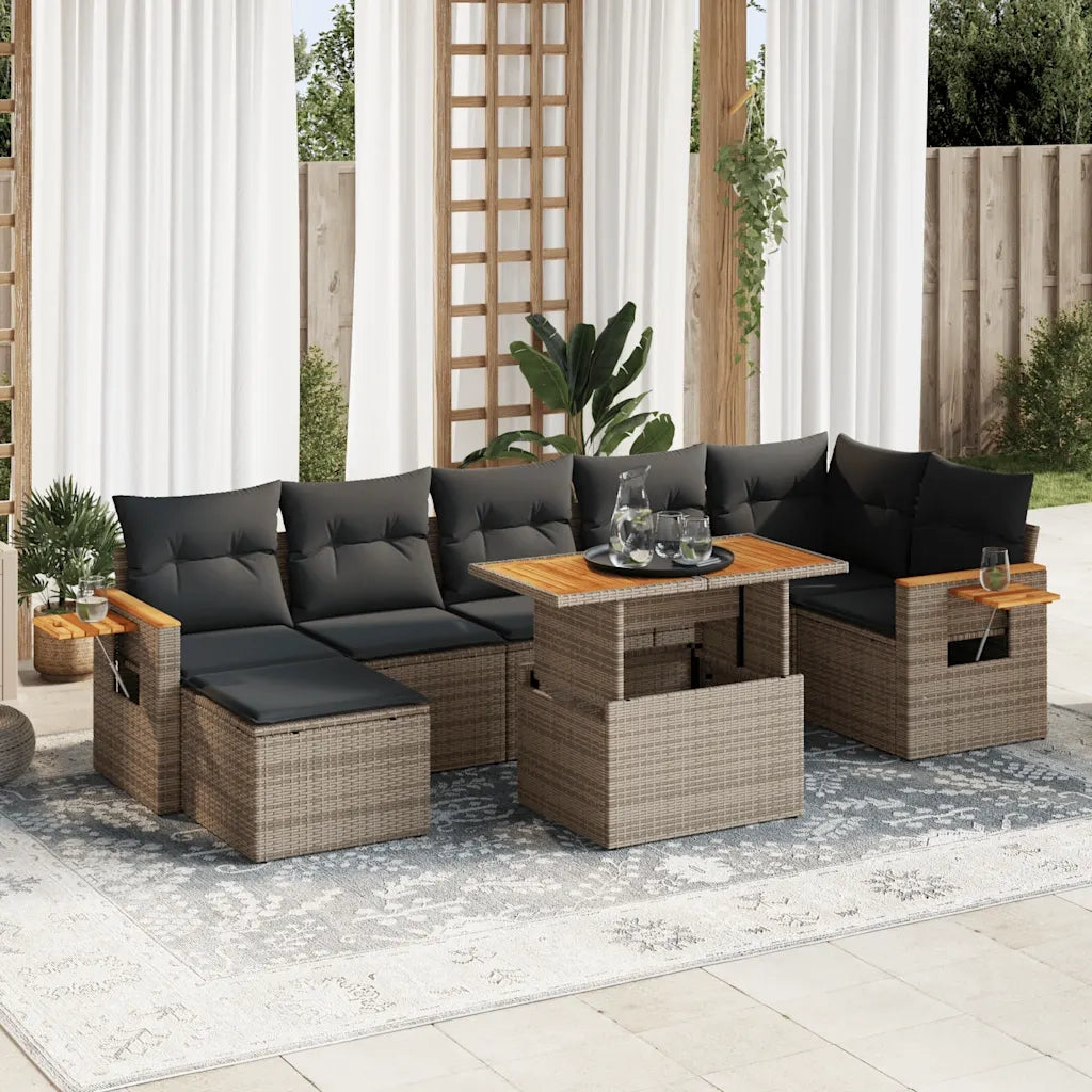 Set Divano da Giardino 8pz con Cuscini Grigio Polyrattan Acacia 3327630