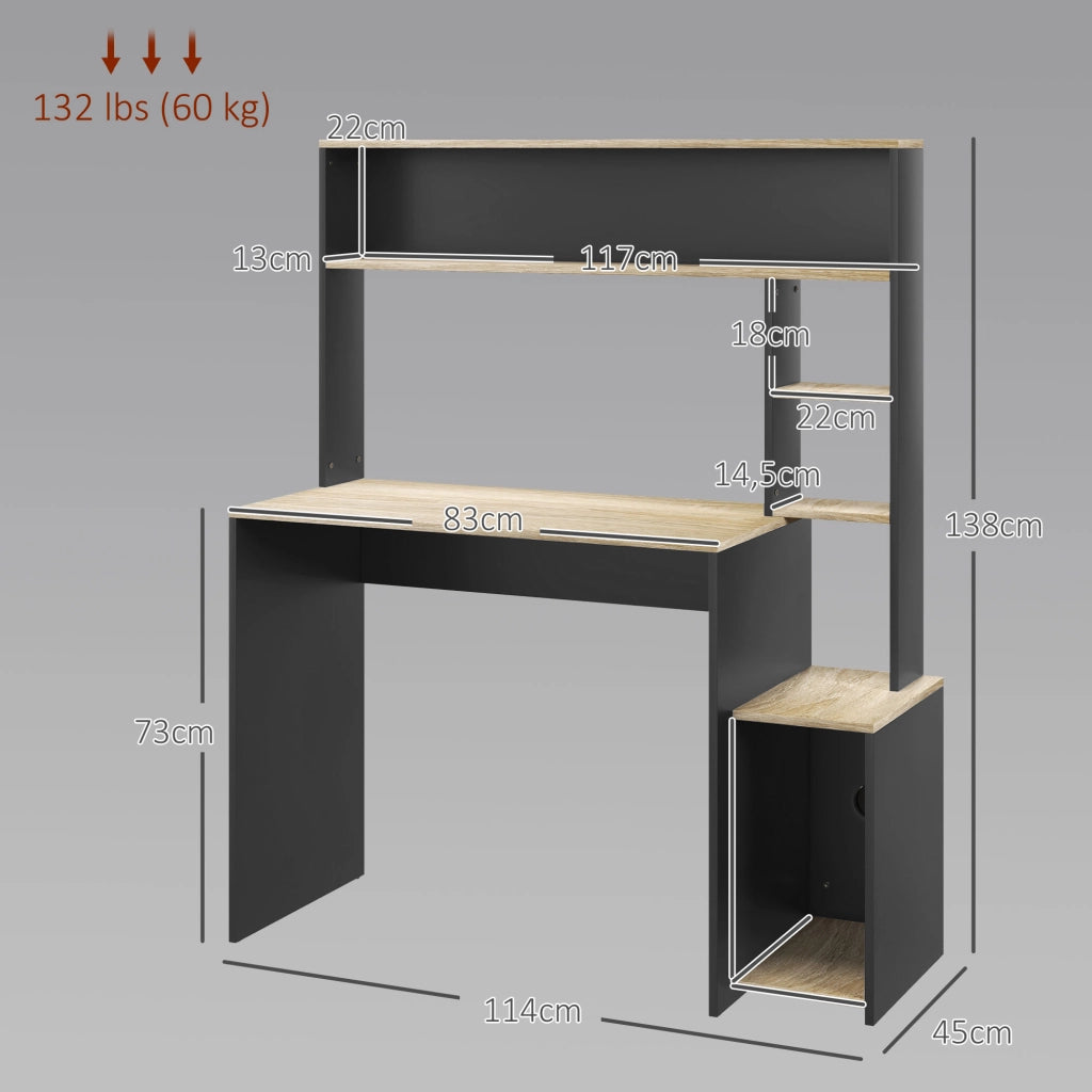 Scrivania con scaffali per computer ¨C Minimal ¨C Grigio e naturale 114x45x138 cm