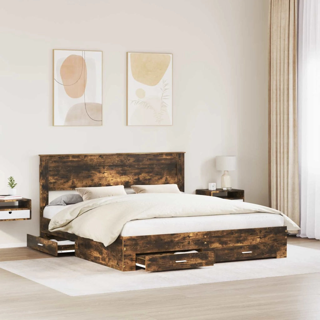 Struttura del letto Rovere fumé 200 x 200 cm Legno multistrato 3409956