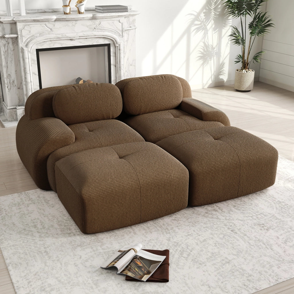 Divano 2 Posti con Chaise Longue in Tessuto ¨C Xylo ¨C Marrone, Braccioli Ergonomici, Modulare