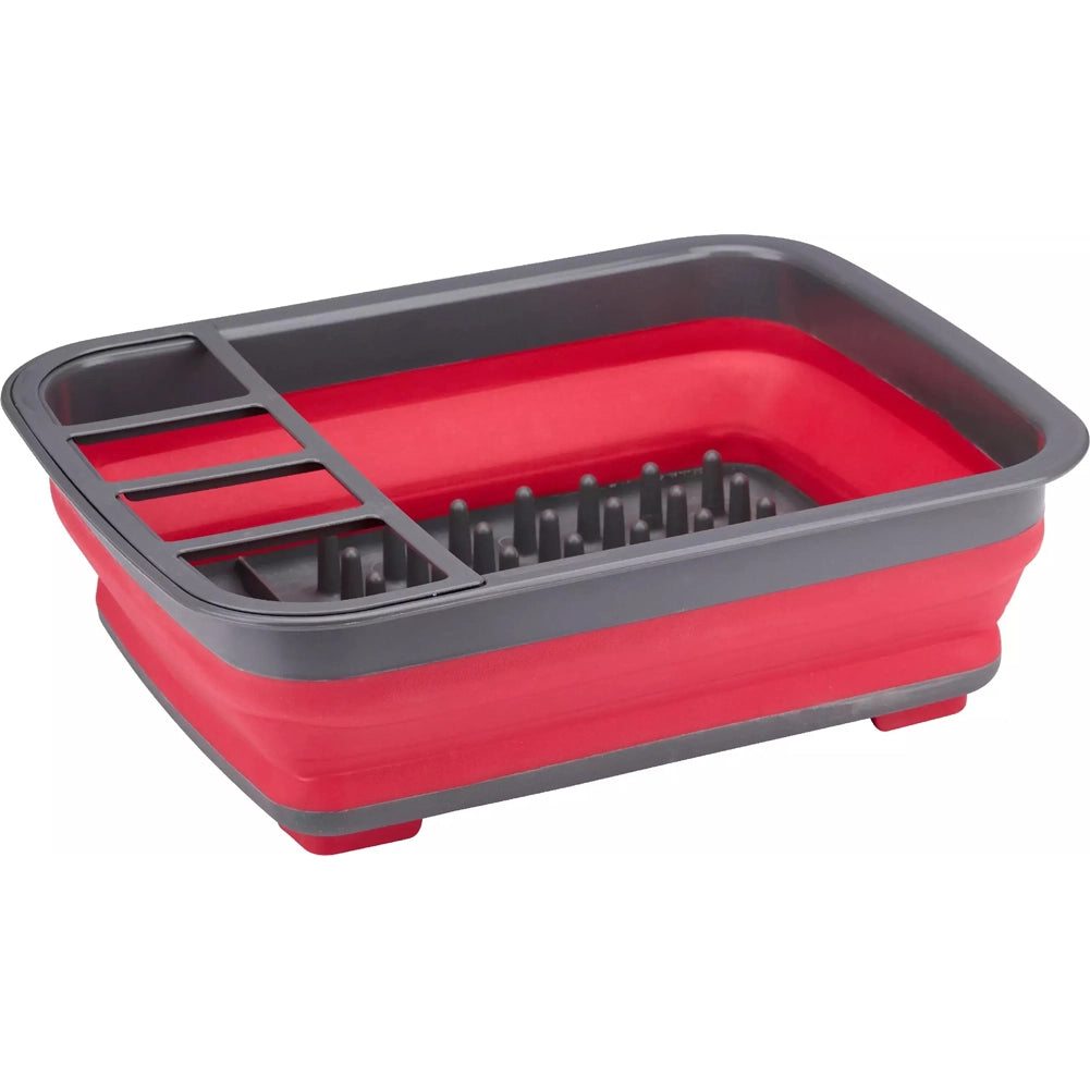 Scolapiatti Pieghevole 36x31x12 cm con Scomparto per Posate in Silicone Rosso e Nero