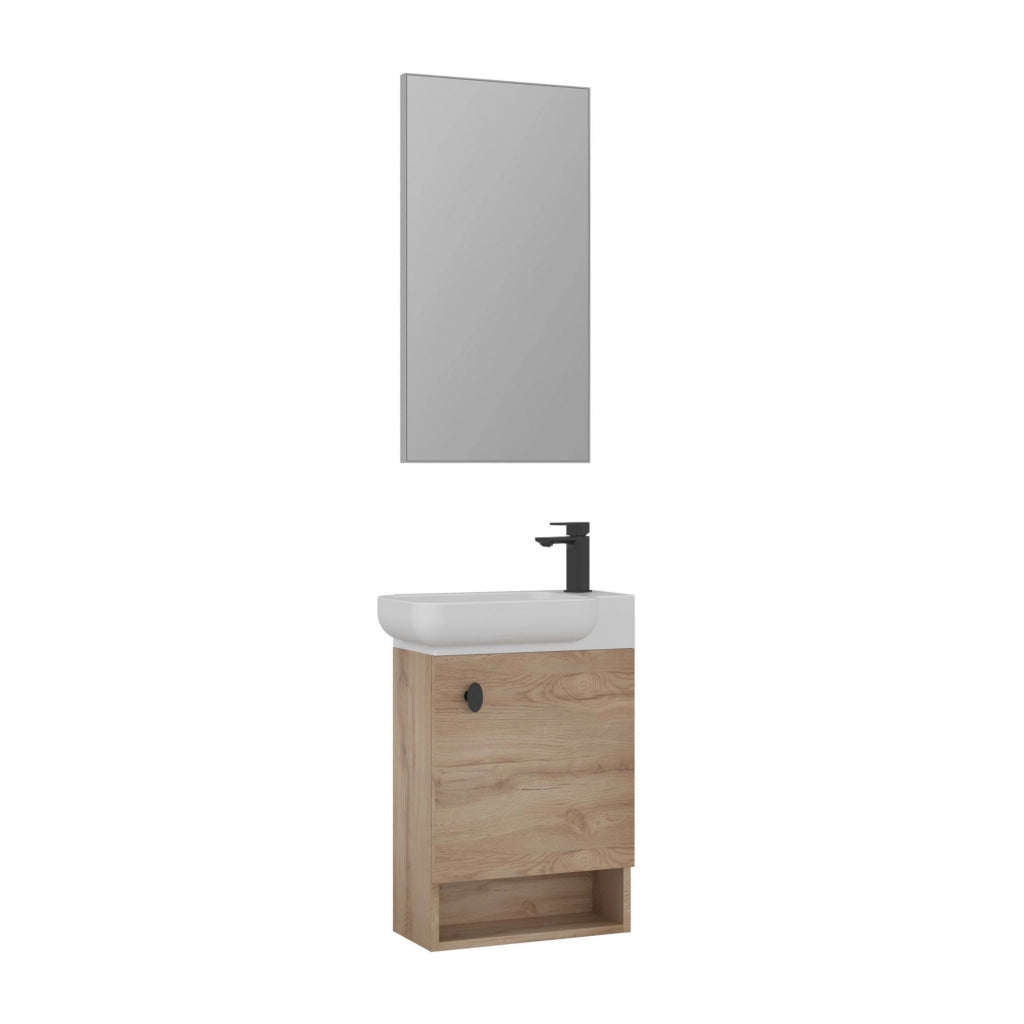 Set mobile lavabo con specchio (2 pezzi) "Begonya 55" - 53 x 33 x 75 cm - Rovere