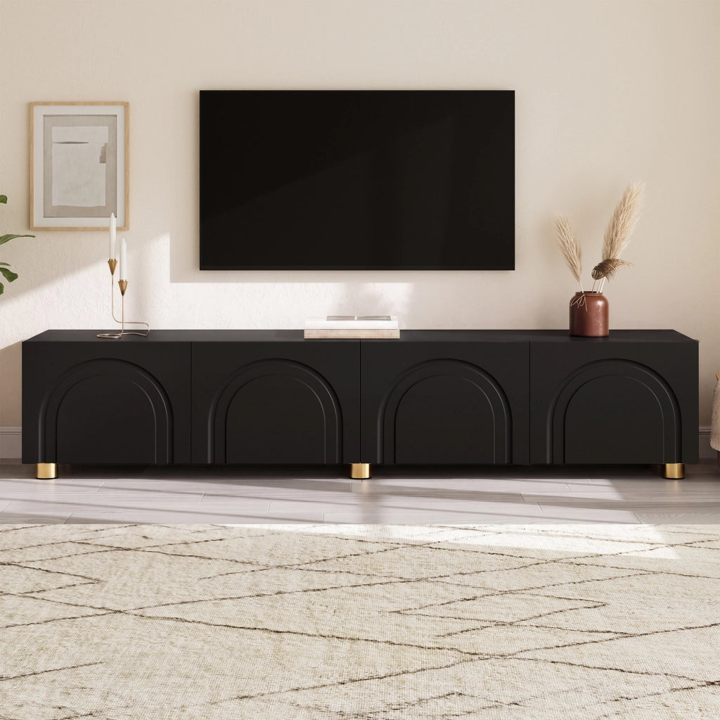 Cassettiera TV nera in MDF e truciolare lunghezza 180 cm