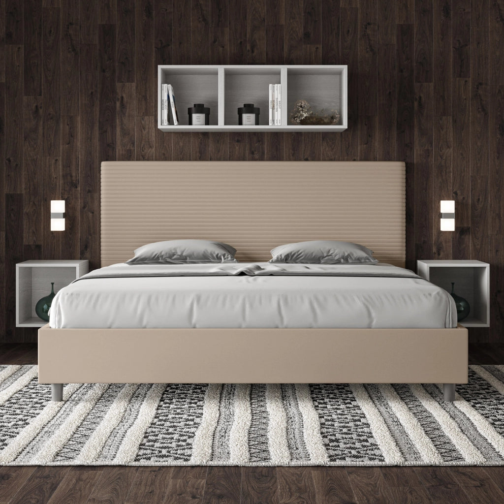 BS COM Letto contenitore imbottito 180x200 similpelle tortora