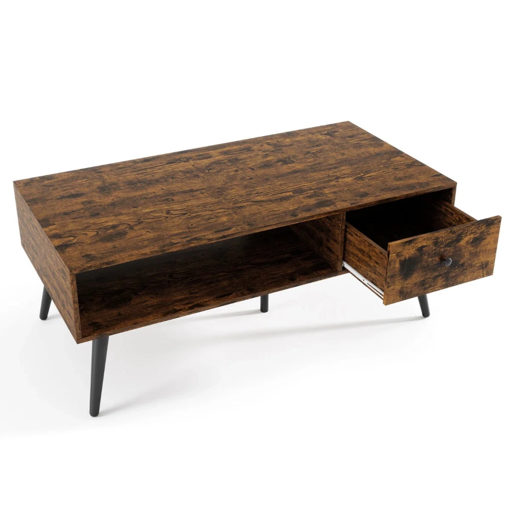 Tavolino da caffè con cassetto e ripiano portaoggetti 109 x 55 x 44 cm stile retrò moderno legno di pino marrone 20_0013779