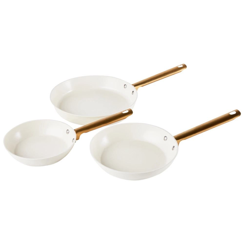 Set di 3 padelle in 3 dimensioni con rivestimento in ceramica antiaderente in alluminio bianco sporco