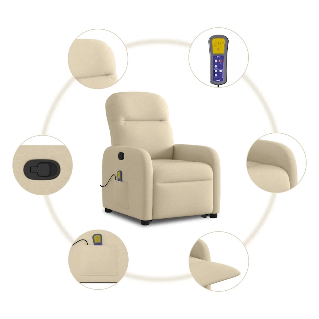 Poltrona Alzapersona Massaggiante Reclinabile Crema in Tessuto 3302990