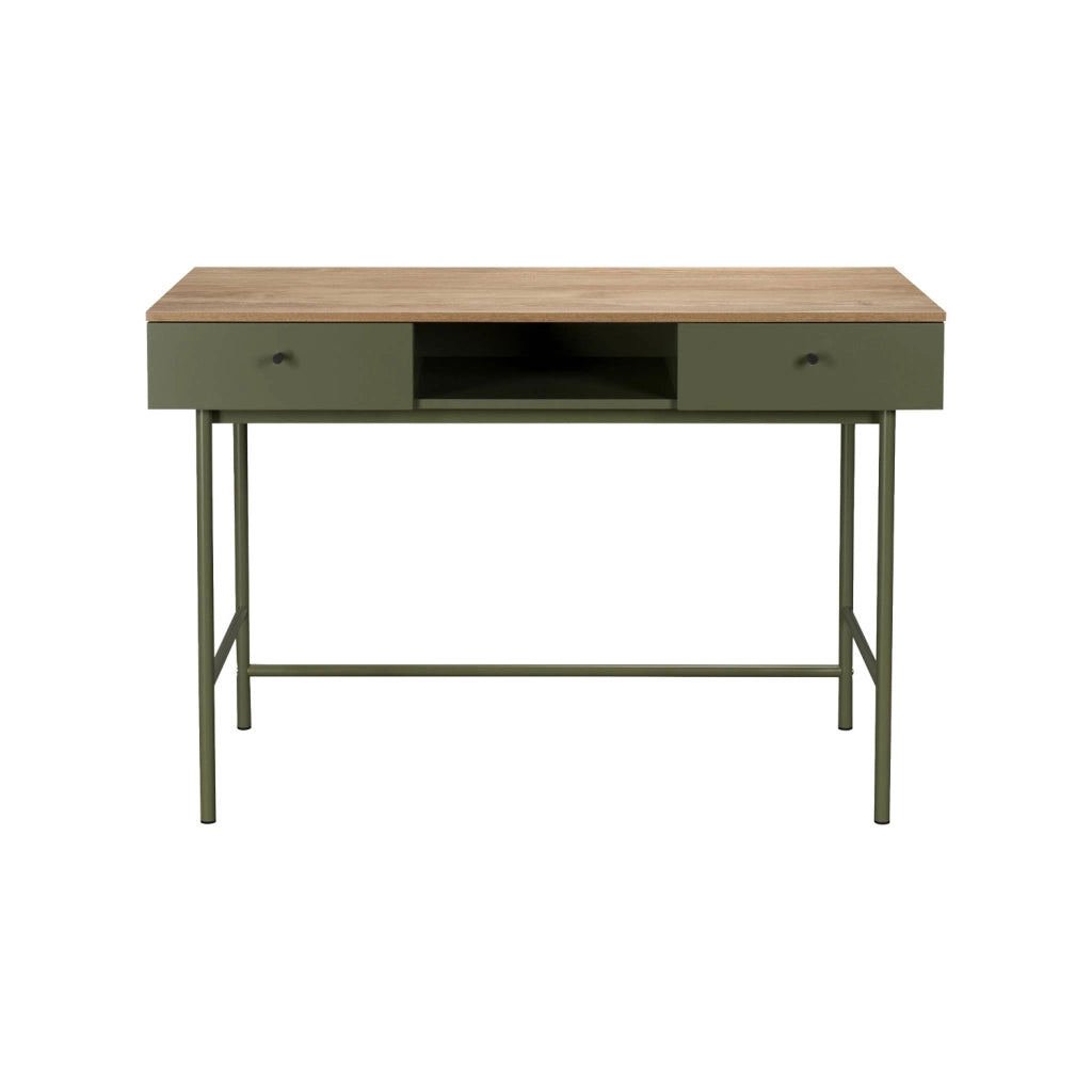 Scrivania decorativa in legno e ferro con 2 cassetti e 1 scomparto,