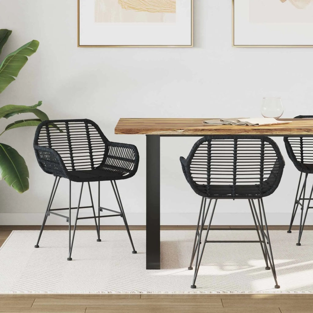 Sedia da pranzo 2 pcs Nero 55 x 50 x 74 cm Rattan e Ferro