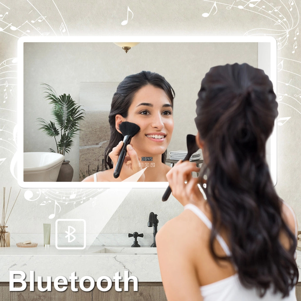 Specchio bagno Rettangolare 160x80cm Led Con 3 Luci Bluetooth + Orologio + Antiappannamento
