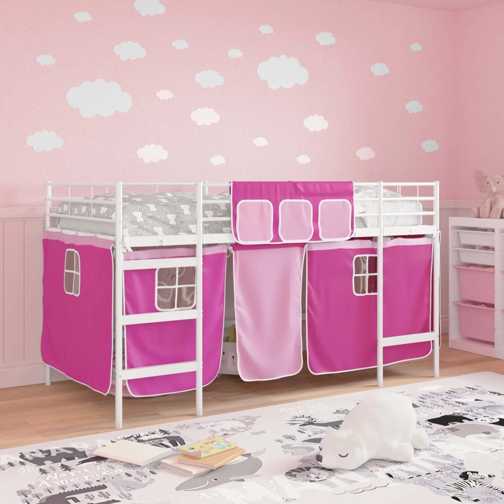 Struttura del Letto Loft per Bambini con Tendine-Giroletto per bambini Bianco e Rosa 693828