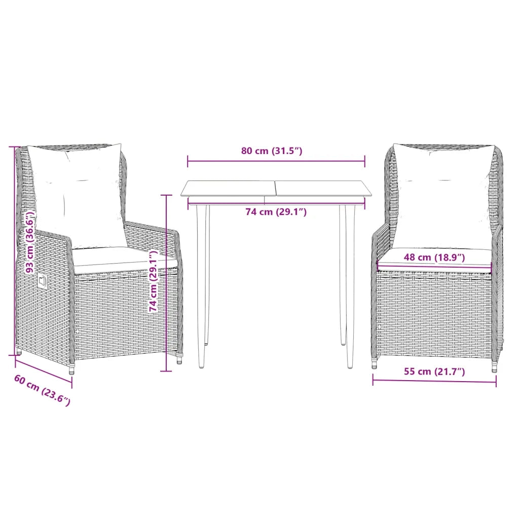 Set da Pranzo da Giardino 3 pz con Cuscini Beige in Polyrattan 3262868