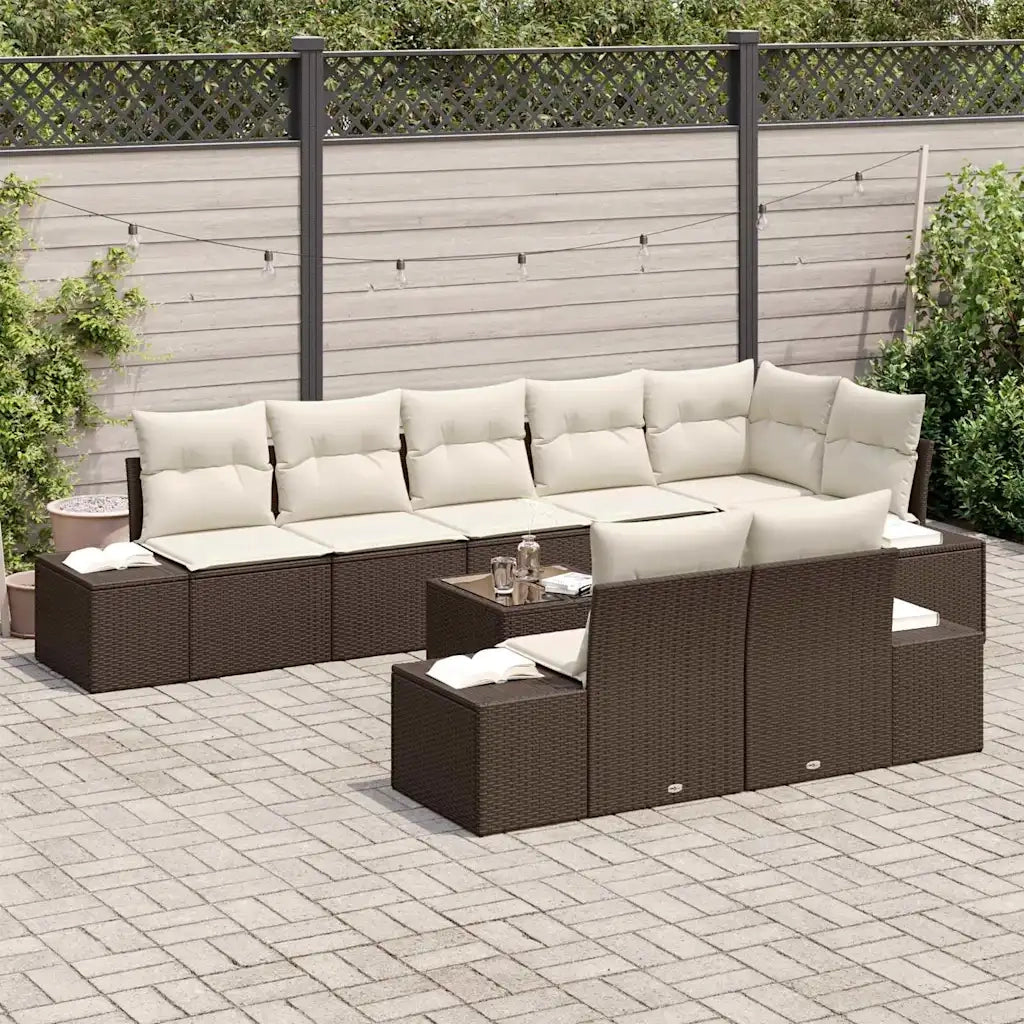 Set Divano da Giardino 9 pcs Marrone e Crema polyrattan