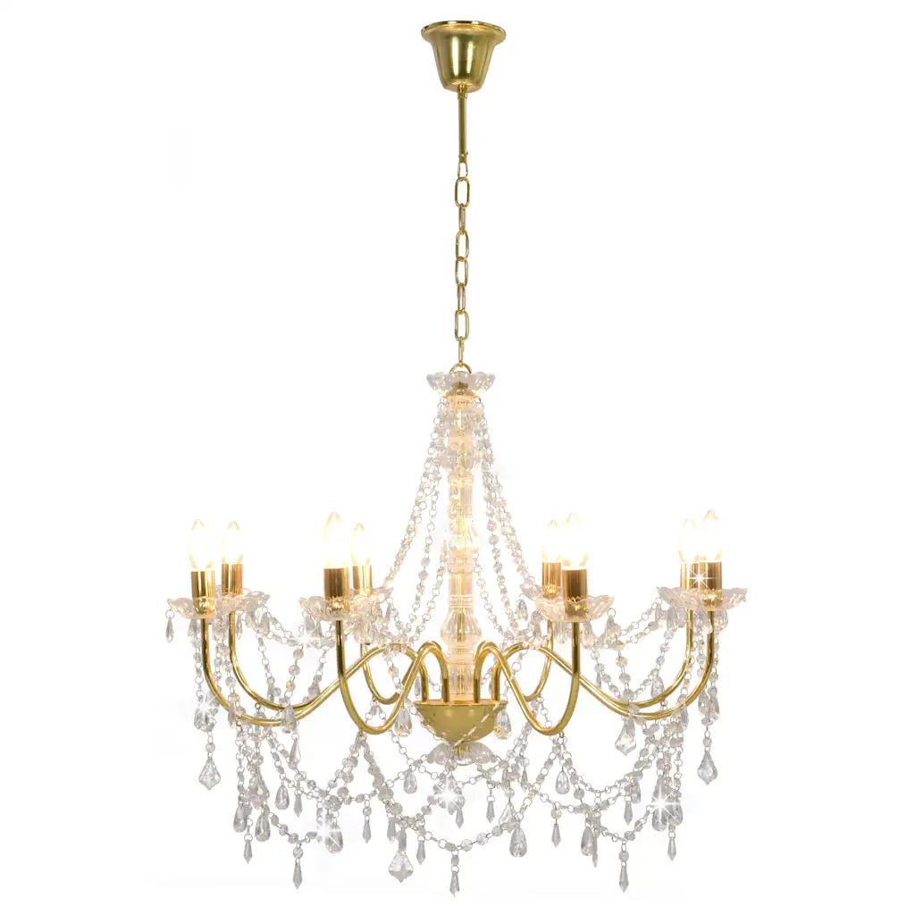 Lampadario con Perline Dorato 8 Lampadine E14 281607