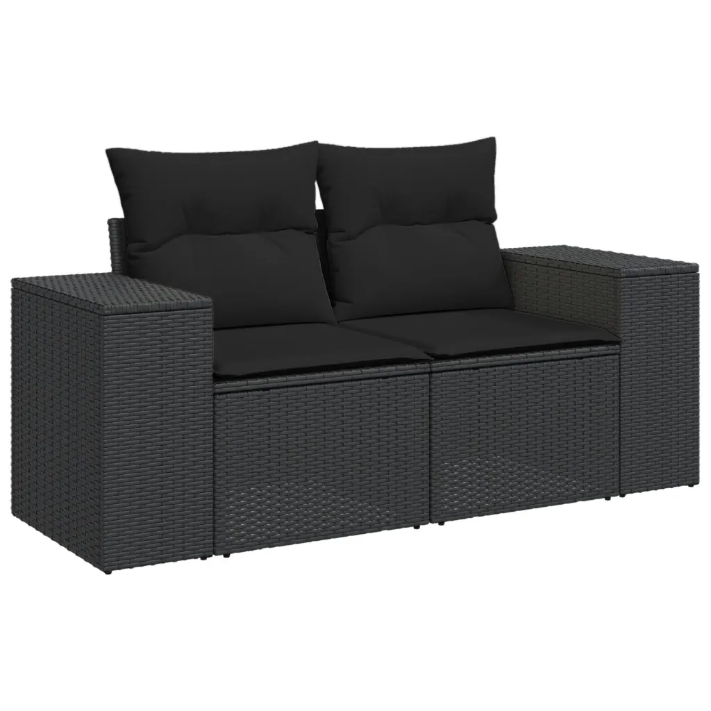 Set Divani da Giardino 9 pz con Cuscini Nero in Polyrattan 3222354