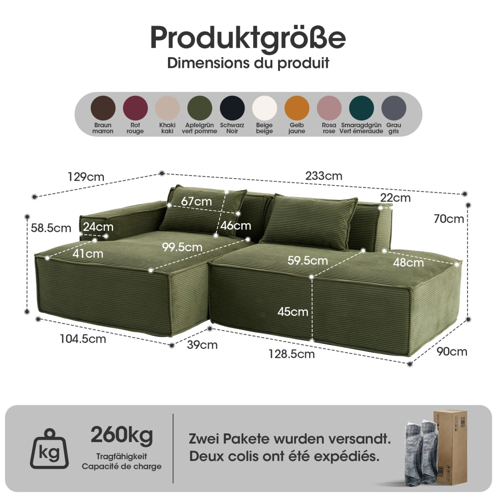 Divano 2 Posti con Cuscini ¨C MINIMAL ¨C Tessuto, 235 cm