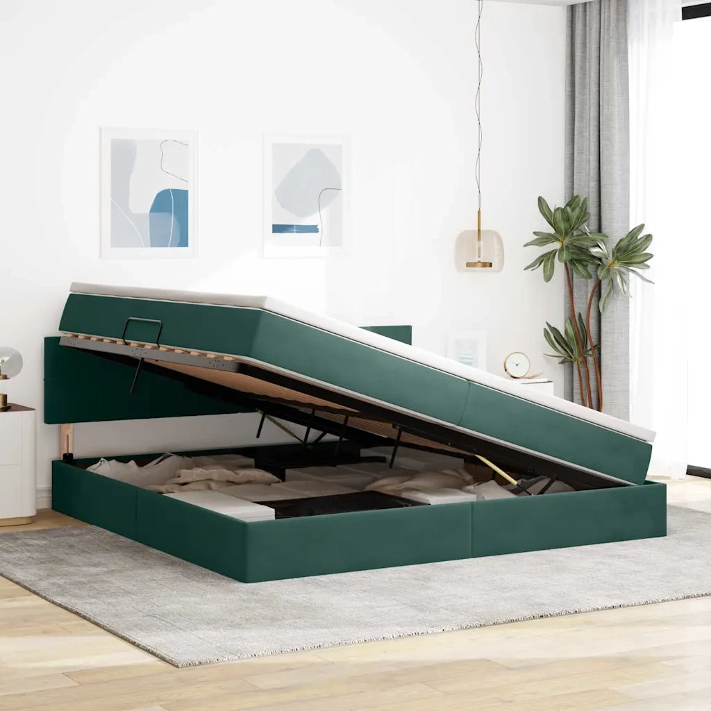 Letto con Contenitore Verde Scuro 200 x 200 cm Velluto 3370782