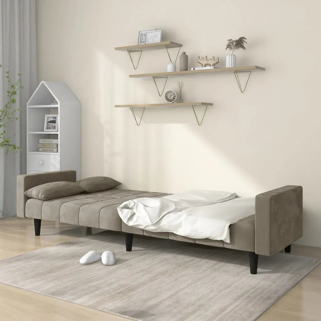 Divano letto | Sof¨¤ letto | Letto singolo a 2 Posti con 2 Cuscini Grigio Chiaro in Velluto