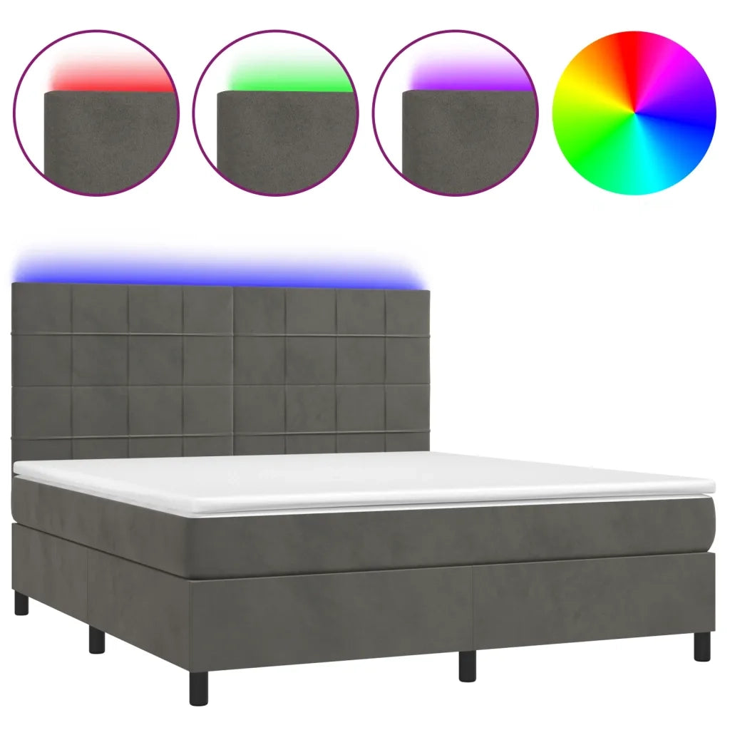 Letto a Molle con Materasso e LED Grigio Scuro 160x200 cm 3136132