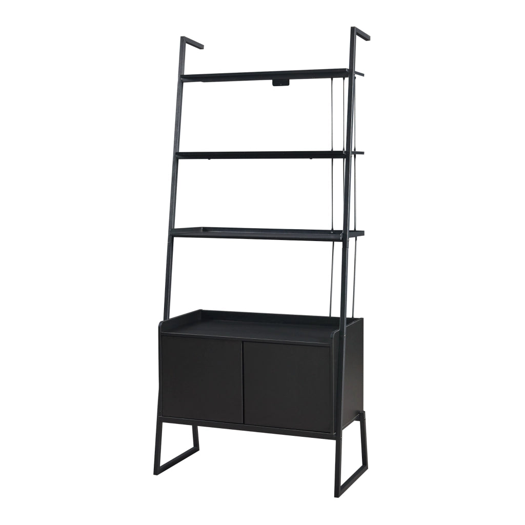 Set Storfjord Composto di Scaffale a 5 Ripiani e Scaffale con Armadietto - Nero [en.casa]