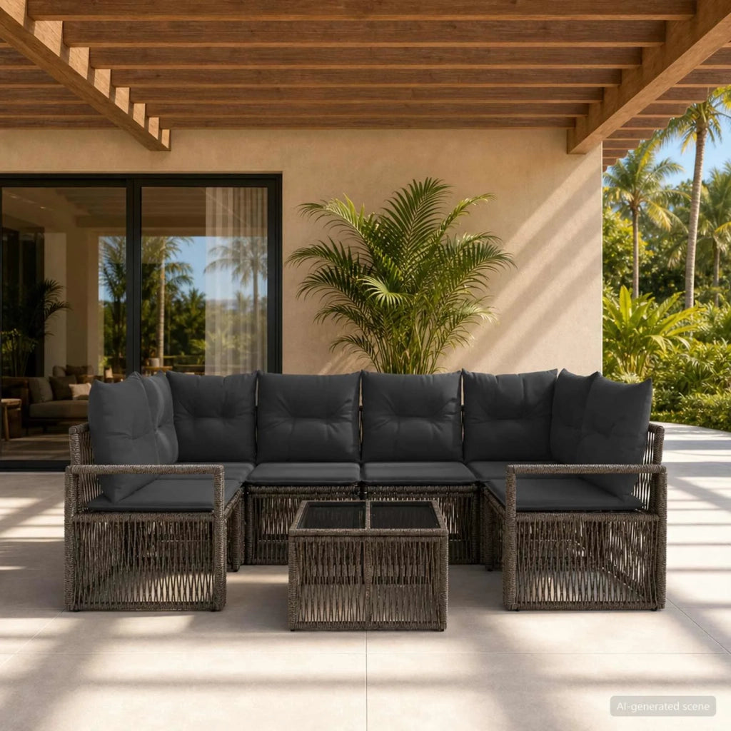 Set Divano da Giardino 7 pz Grigio polyrattan 3435647