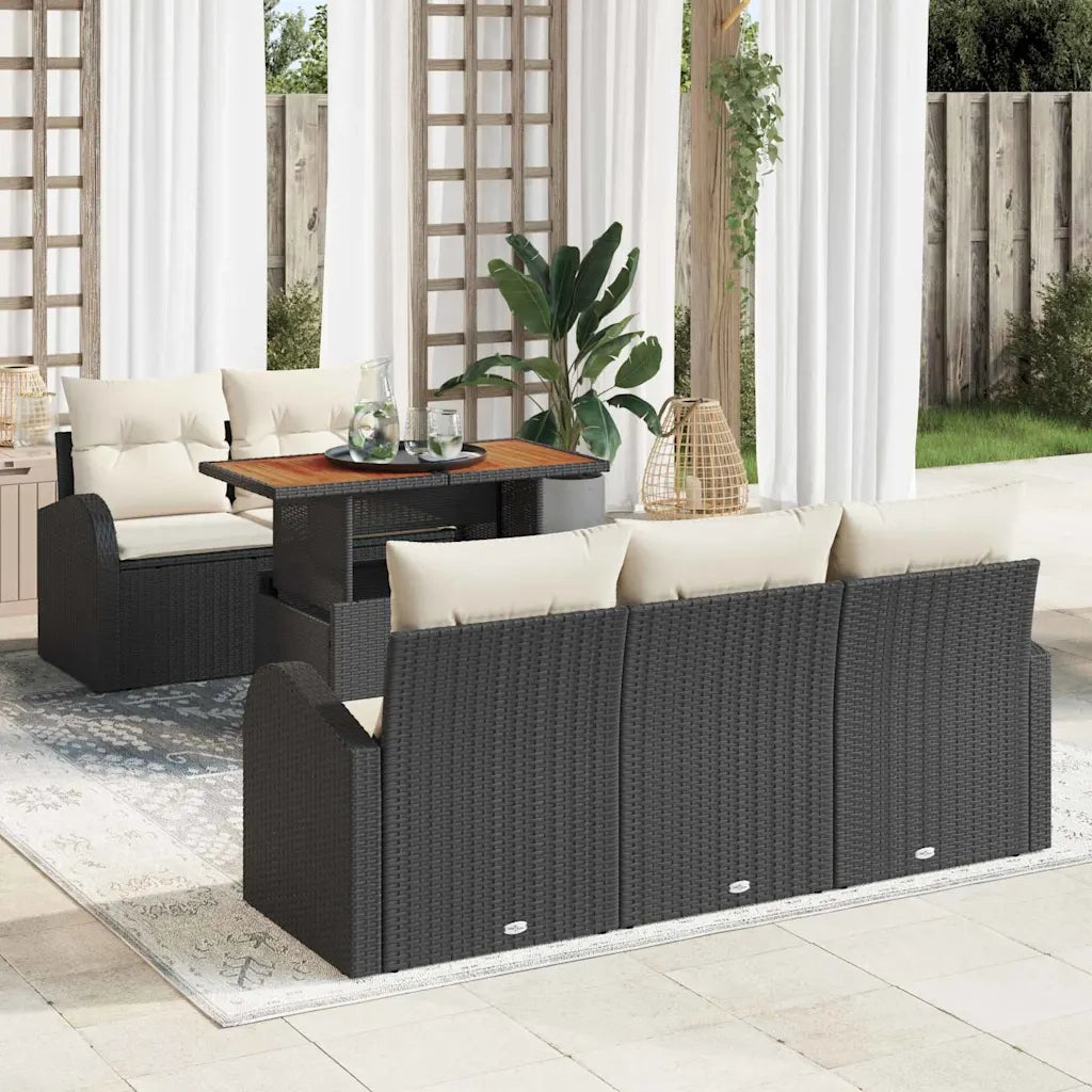 Set Divano da Giardino con cuscino 6 pcs Nero e crema 3349522