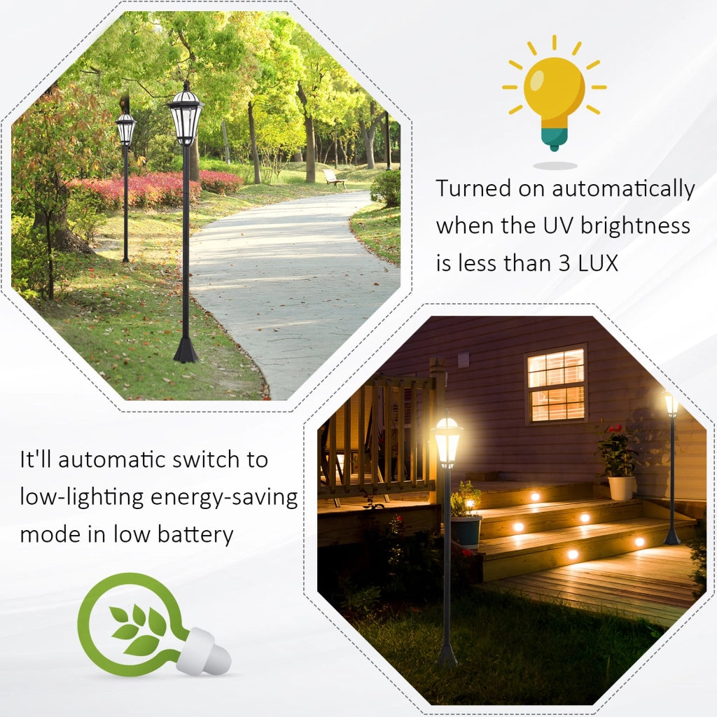 Set 2 Lampioni Solari per Giardino con 2 LED e Accensione Automatica   Nero