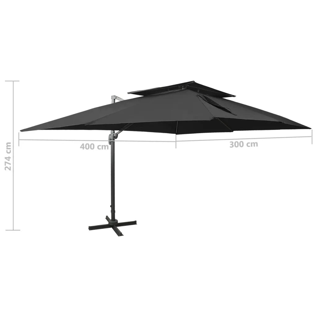Ombrellone da giardino a sbalzo con doppio piano nero 400x300 cm 312377