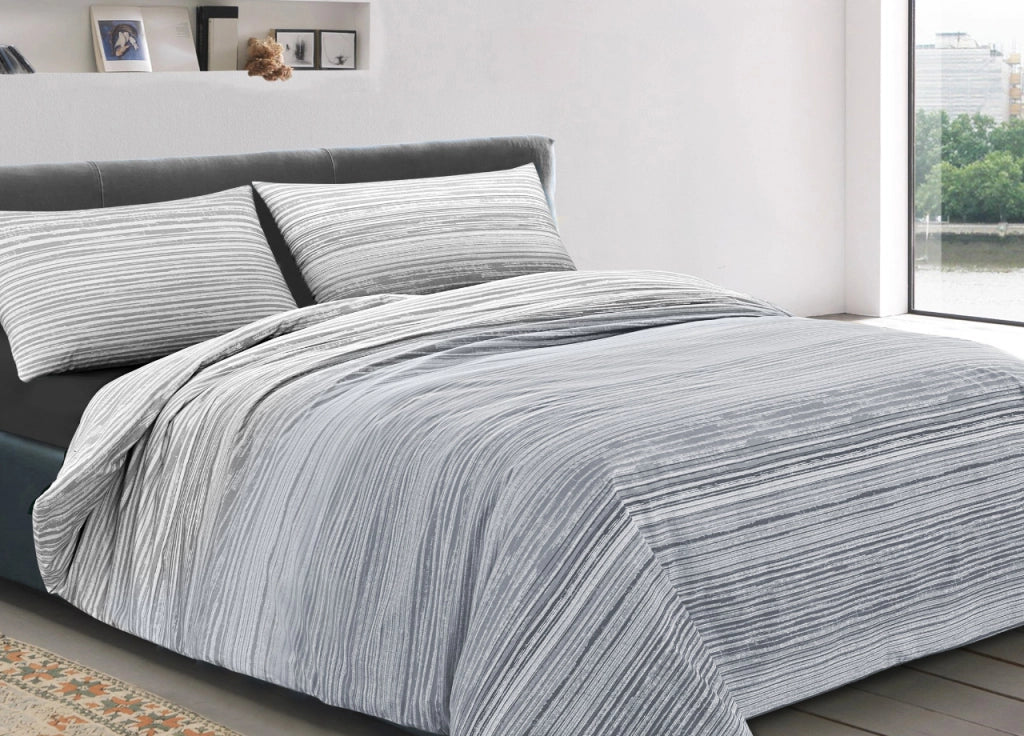Completo Lenzuola Letto 100% Cotone Made In Italy Disegno Padel - Piazza e Mezza - Grigio