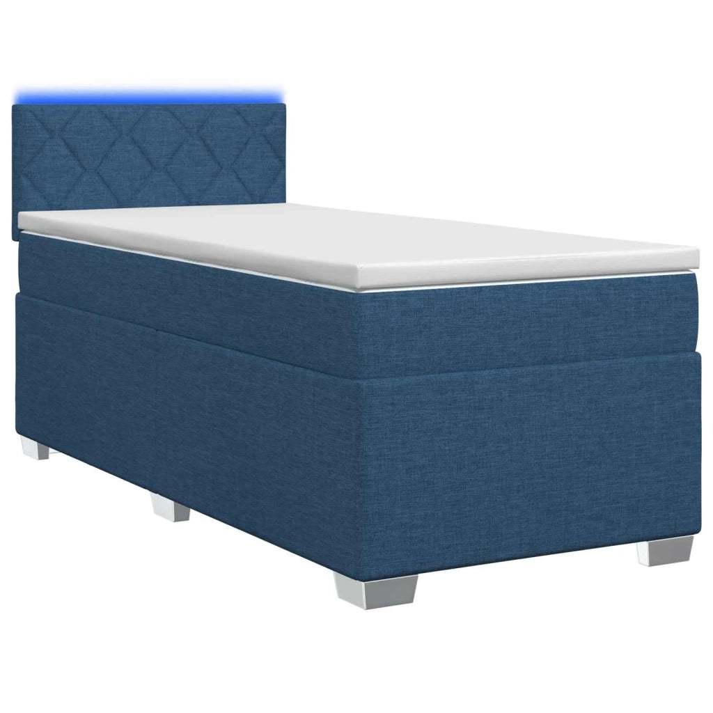 Letto con Box Spring, Materasso e LED Blu 90 x 190 cm Tessuto 3451846