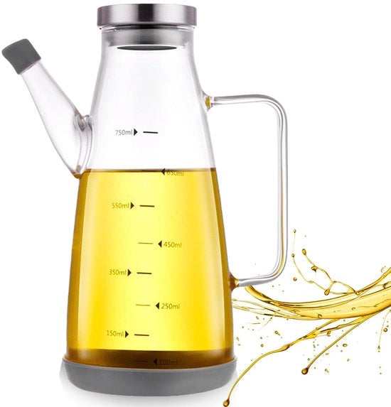Olio da cucina in vetro da 750 ml - Manico antiscivolo - Dispensatore senza gocce - Dispensatore di olio impermeabile - Vetro ecologico e privo di piombo - Olio da cucina