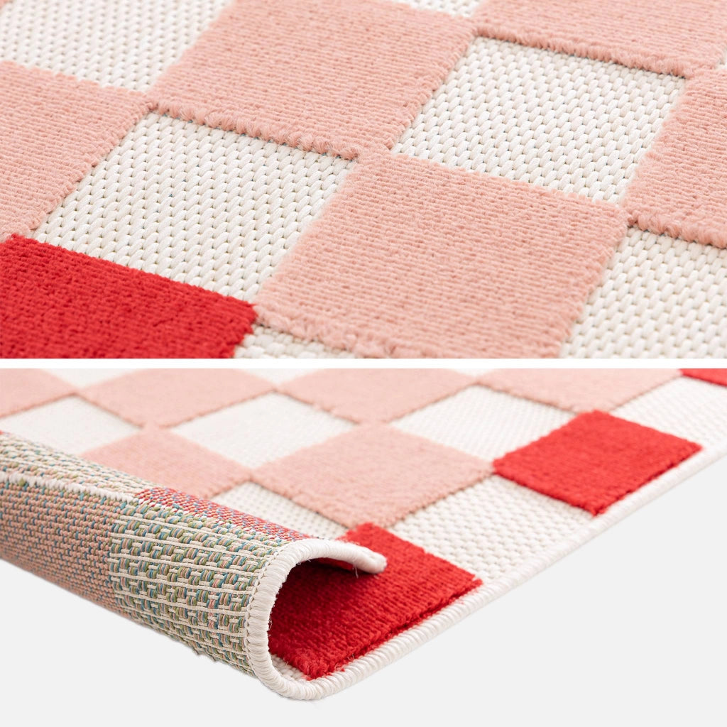 Tappeto da interno/esterno a scacchi rosa e rosso