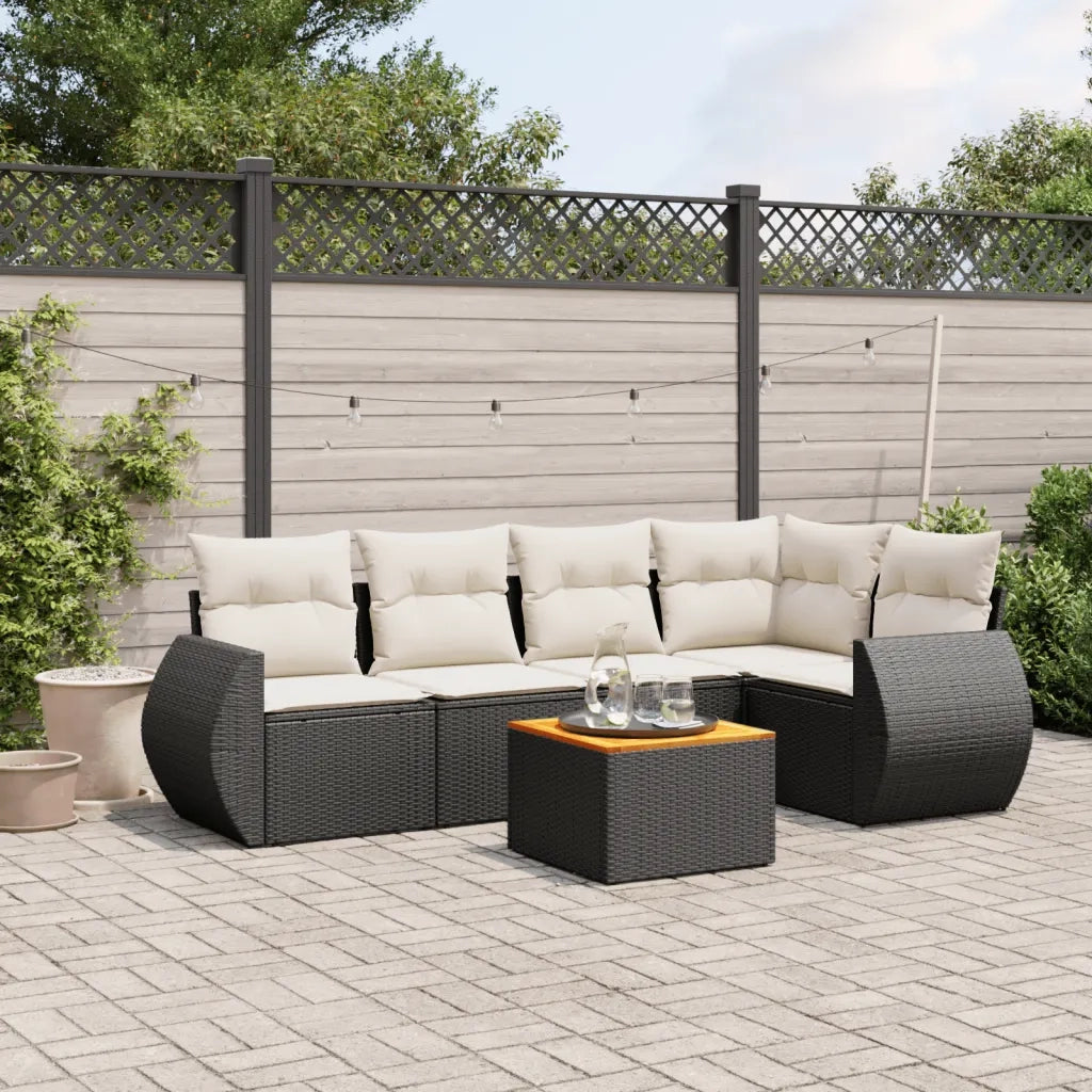 Set Divano da Giardino 6 pz con Cuscini Nero in Polyrattan