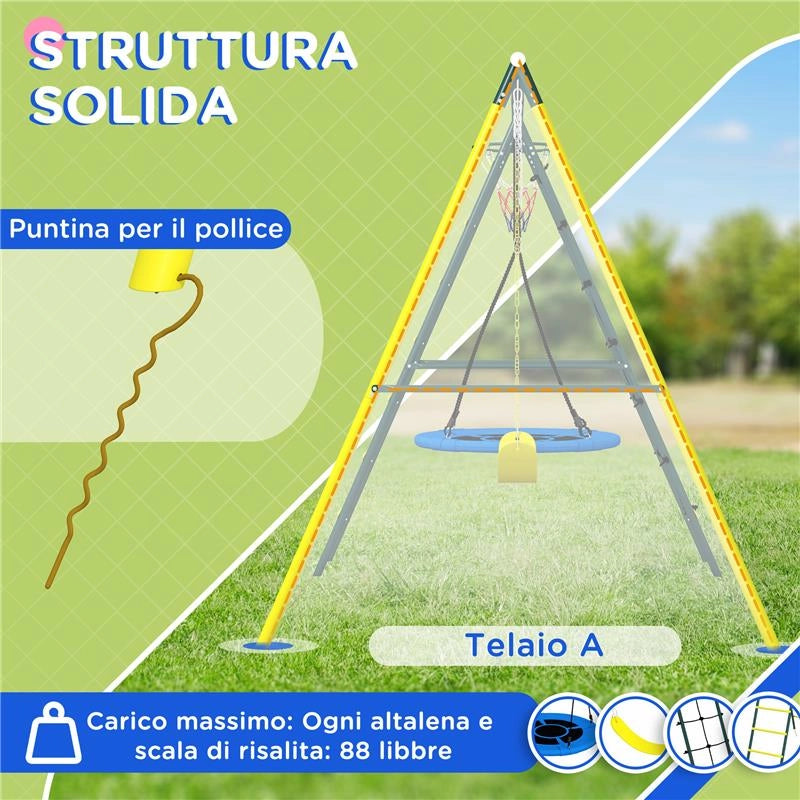 SET ALTALENE DA GIARDINO ROTONDA E CLASSICA, SCALETTE IN ACCIAIO E CORDA E CANESTRO PER BAMBINI 3-8 ANNI