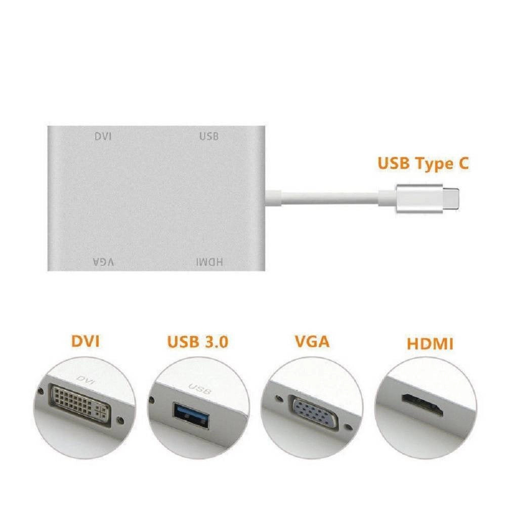 Trade Shop - Adattatore Convertitore Audio Video 4in1 Da Type-c A Vga Hdmi Dvi Usb3.0 Tpc-444 -