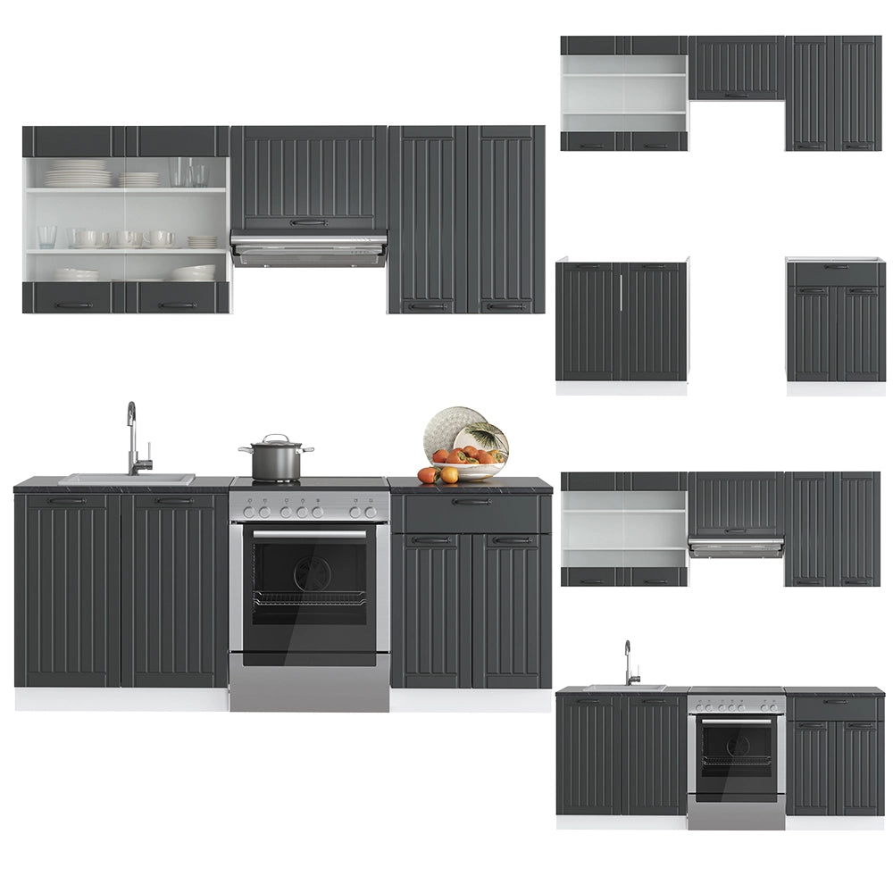 Cucina componibile Fame-Line Antracite rustico/Bianco 200 cm, PL Marmo Vicco
