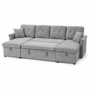 Divano letto angolare 4-5 posti con contenitore e tasca laterale in chenille grigio