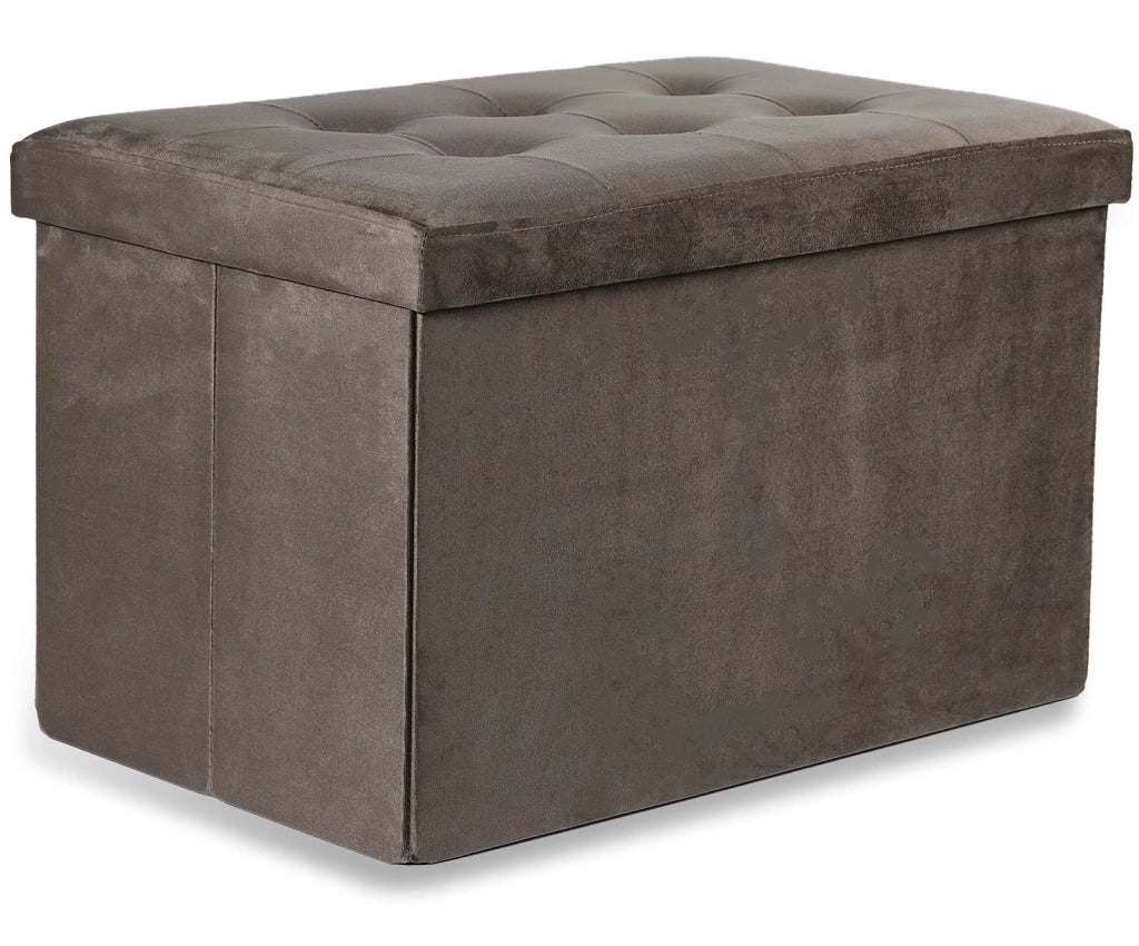 Pouf pieghevole Valora XL in velluto marrone con contenitore