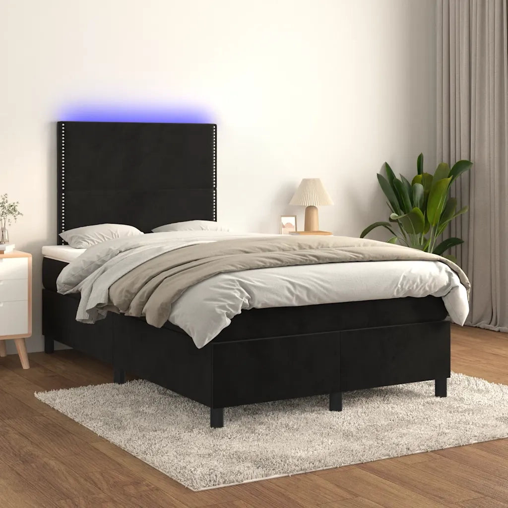 Letto a Molle con Materasso e LED Nero 120x190 cm in Velluto