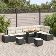 Set Divano da Giardino con cuscino 9 pcs Nero polyrattan
