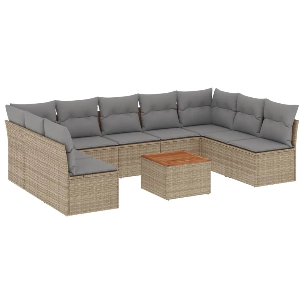 Set Divano da Giardino 10 pz con Cuscini Beige in Polyrattan 3223791