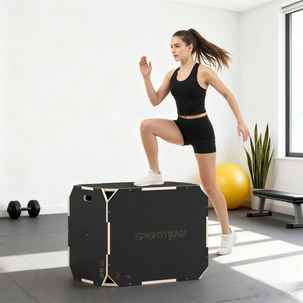 Box Pliometrico in Legno 3 in 1 ¨C Xylo ¨C 3 Altezze Allenamento Salto 76x61x51cm Nero