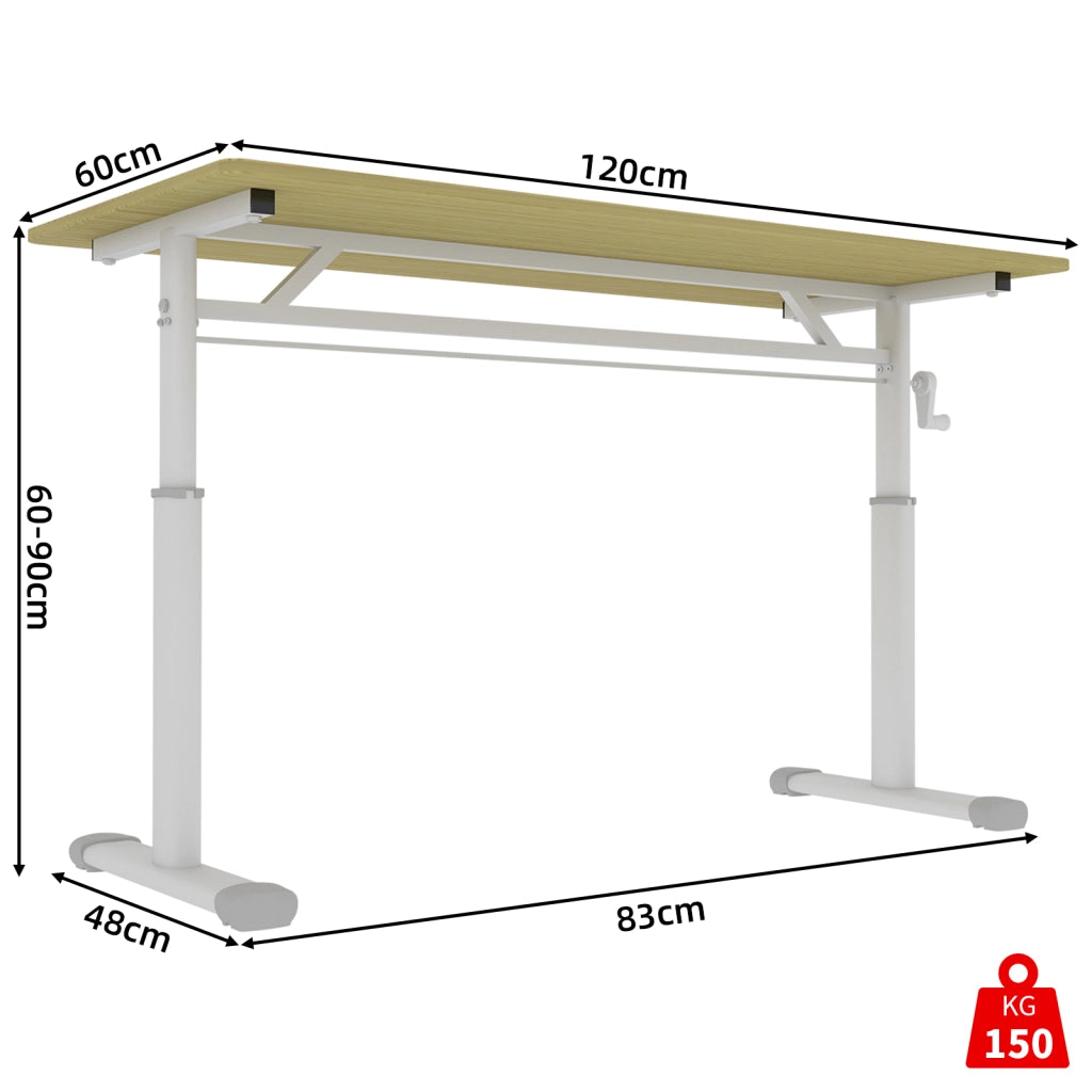 Scrivania regolabile in altezza manualmente, design compatto per casa e ufficio, colore legno