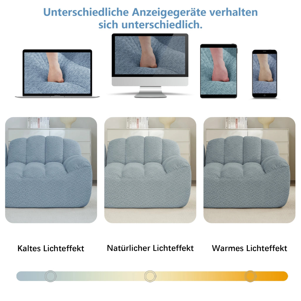 Divano modulare 2 posti con 2 pouf componibili e design ergonomico in tessuto blu