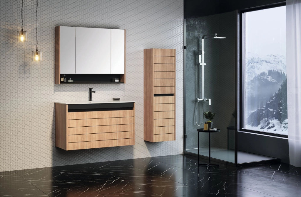 Set mobile lavabo con specchio (2 pezzi) "Ricato 100" -  cm - Rovere